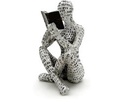 Vrouw standbeeld - Boekenliefhebber sculptuur - Boekenkast decoratie - Handgemaakt papier pulp - 11 cm hoog - Wit