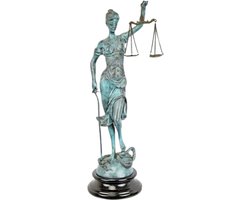 Vrouwe Justitia - Bronzen Beeld - Groene Patina - Brons Sculptuur - Justitie Politie Advocaat - Woondecoratie Beelden - Brons Beeldje - 14x12x40