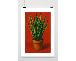 Vrouwentong Poster - Planten Posters - Aquarel - Minimalistisch - Kunst - Met Witte Rand - Passe-Partouts Effect - Wanddecoratie Tuin - 180 gram papier - BL7066WV - Formaat 70 x 100cm