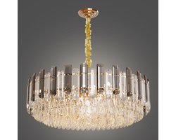 Vrygle Moderne Luxe Ronde Kristallen Kroonluchter - 60cm 5 Tiers Plafond Hangende Hanglamp - 10 Lampen - Eigentijdse Verlichtingsarmatuur Lamp - voor Eetkamer Woonkamer - Transparant Grijs