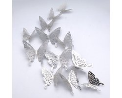 VT Goods - 3D Vlinder Muurstickers - Decoratieve Muurdecoratie - Zilver - Verjaardagsdecoratie - Geschikt voor Slaapkamer en Feestjes