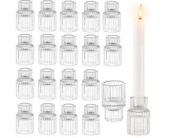 VT Goods - Glazen Kandelaars Set - Chique Tafeldecoratie - Helder - Geribbelde Kristallen Kaarshouders - Perfect voor Bruiloft en Feestjes