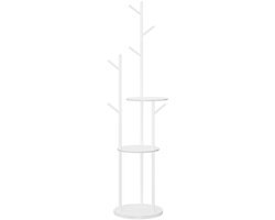VT Goods - Kapstok - Vrijstaande Kledingstandaard - 6 Haken - Wit - Opbergplanken - Multifunctioneel - Geschikt voor Woonkamer en Slaapkamer