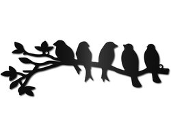 VT Goods - Metalen muurkunst - Vogels op tak - Rustiek en stijlvol - Zwart - Decoratie voor binnen en buiten - Perfect voor woonkamer en thuiskantoor