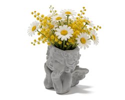 VT Goods - Plantenpot - Engelenkop - Decoratieve Bloemenhouder - Cement - Engelenvaas - Perfect voor Woonkamer en Tuin - 30 x 23 x 15 cm