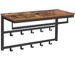 VT Goods - Wandgarderobe - Kapstok met haken - Industriële stijl - Vintage bruin-zwart - Wandrek met plank - Geschikt voor hal en woonkamer