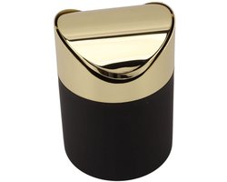 Vt products - Mini Aanrecht Prullenbak - Roestvrijstalen Tafel Prullenbak - Duurzaam en Onderhoudsvriendelijk - Gouden Deksel - Compacte Afvalemmer -