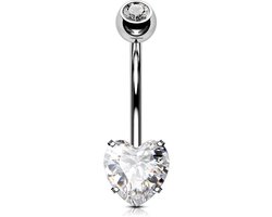 Vt products - Titanium navelstaafjes - Navelpiercings met hart - Korte lengte - Extra lange navelringen - Heldere edelsteen - 1,6 mm dikte - Geschikt