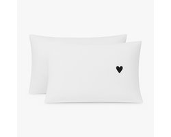 VT wonen Kussenslopen - Heart Wit - Kussenslopen 60 x 70 cm - Hartjes - Kussenslopen