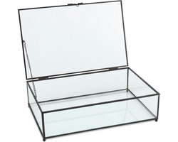 VT wonen opbergbox/ glazen vitrine metaal/glas zwart 21x33x9cm