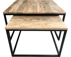 Vtw Living - Bijzettafel Set van Mangohout - Vierkant - 70 & 80 cm