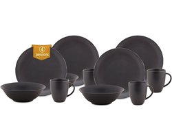 vtwonen - Basic - Set van 12 - Ontbijtset - Zwart - Porselein