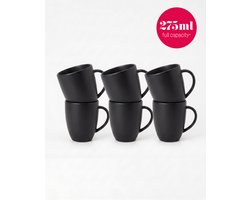 vtwonen - Basic - Set van 6 - Mokken met Oor - Mat Zwart - Porselein - 275ml