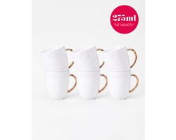 vtwonen - Basic - Set van 6 - Mokken met Oor - Wit Goud - Porselein - 275ml