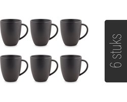 vtwonen - Basic - Set van 6 - Mokken met Oor - Zwart - Porselein - 250ml