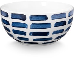 vtwonen - Beschilderde Kom - Saladeschaal - Blauw, Wit - Porselein - 23.5cm - 1 slakom