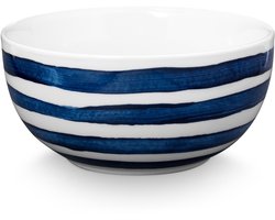 vtwonen - Beschilderde Kom - Schaaltje voor borrelhapjes, garnituur en noodles - Blauw, Wit - Porselein - 20.5cm - 1 stuks