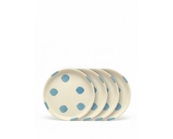 vtwonen - Borden - Gebaksbord - Stippen - Blauw - Set van 4 - Keramiek - 13cm