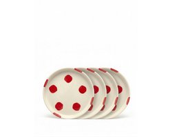 vtwonen - Borden - Gebaksbord - Stippen - Rood - Set van 4 - Keramiek - 13cm