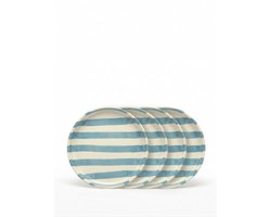vtwonen - Borden - Gebaksbord - Strepen - Blauw - Set van 4 - Keramiek - 13cm