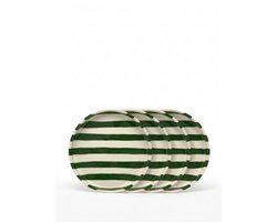 vtwonen - Borden - Gebaksbord - Strepen - Groen - Set van 4 - Keramiek - 13cm