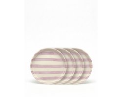 vtwonen - Borden - Gebaksbord - Strepen - Lila - Set van 4 - Keramiek - 13cm