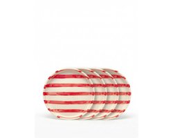 vtwonen - Borden - Gebaksbord - Strepen - Rood - Set van 4 - Keramiek - 13cm