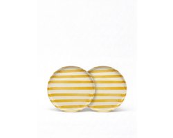 vtwonen - Borden - Lunchbord - Strepen - Geel - Set van 2 - Keramiek - 20cm