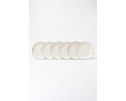 vtwonen - Borden - Lunchbord - Wit/Blauw Lijn - Set van 6 - Porselein - 23cm