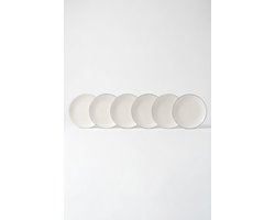 vtwonen - Borden - Ontbijtbord - Wit/Blauw Lijn - Set van 6 - Porselein - 20cm