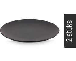 vtwonen - Borden - Set van 2 - Mat Zwart - Porselein - Ø 25.5cm