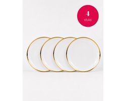 vtwonen - Borden - Set van 4 - Wit/Goud - Porselein - 20 cm