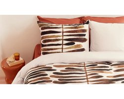 Vtwonen Botanic Stripe dekbedovertrek - Eenpersoons - 140x200/220 - Steenrood