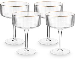 vtwonen Champagneglazen - Voor Chamapgne of Cava - Champagne coupe - Glazen set van 4 - met Gouden Rand - 230ml