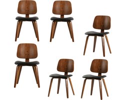 vtwonen Classic Eetkamerstoelen - Hout - Zwart/Walnoot - Set van 6