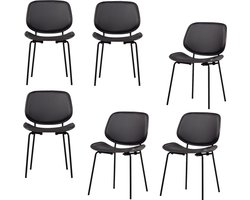 vtwonen Classic Eetkamerstoelen - Hout - Zwart/Walnoot - Set van 6