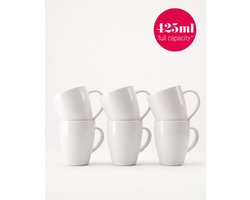 vtwonen - Grote mokken met oor - Wit - Set van 6 - Porselein - 425 ml