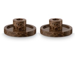 vtwonen Kandelaar marmer - Kaarsenhouder - Bruin - 10.2x4cm - Set van 2