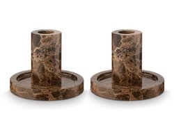 vtwonen Kandelaar Marmer - Kaarsenhouder - Bruin - 10.2x7.9cm - Set van 2