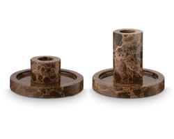 vtwonen Kandelaar Marmer - Kaarsenhouder - Bruin - Set van 2