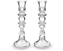 vtwonen Kandelaar Set van 2 - Kaarsenhouder van Glas - Transparant - 10x26cm