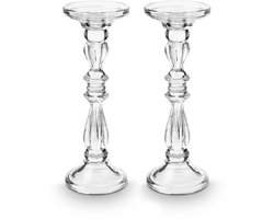 vtwonen Kandelaar Set van 2 - Kaarsenhouder van Glas - Transparant - 10x28.5cm