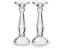 vtwonen Kandelaar Set van 2 - Kaarsenhouder van Glas - Transparant - 9.9x25cm