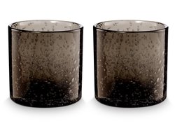 vtwonen Kandelaar Set van 2 - Kaarsenhouder van Glas - Zwart - 10x10cm