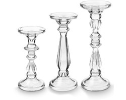 vtwonen Kandelaar Set van 3 - Kaarsenhouder van Glas - Transparant