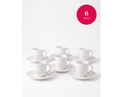 vtwonen - Koffiekopjes met schotel - Wit - Set van 6 - Porselein - 150 ml
