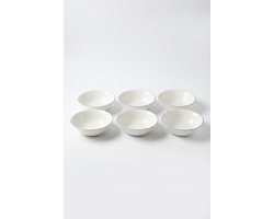 vtwonen - Kommen - Ontbijtkom - Wit/Blauw Lijn - Set van 6 - Porselein