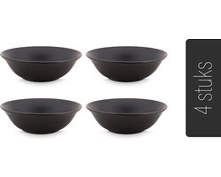 vtwonen - Kommen - Set van 4 - Mat Zwart - Porselein - Ø 15cm