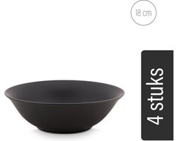 vtwonen - Kommen - Set van 4 - Mat Zwart - Porselein - Ø 18cm