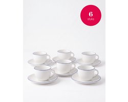 vtwonen - Kop en schotels - Wit / Blauw - Set van 6 - Porselein - 250 ml